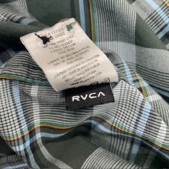 RVCA Brand Button Up Shirt Men's Size Medium Green Gray Plaid Long‎ Sleeve - Picture 9 of 9